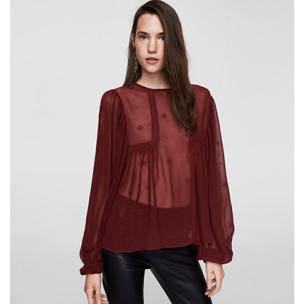 Mango rust color sheets boho blouse size 4 NWT